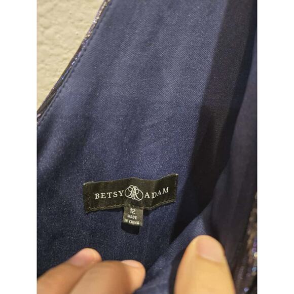 Betsy & Adam Women's One-Shoulder Metallic Floral Gown Blue Size 12 - Picture 9 of 14